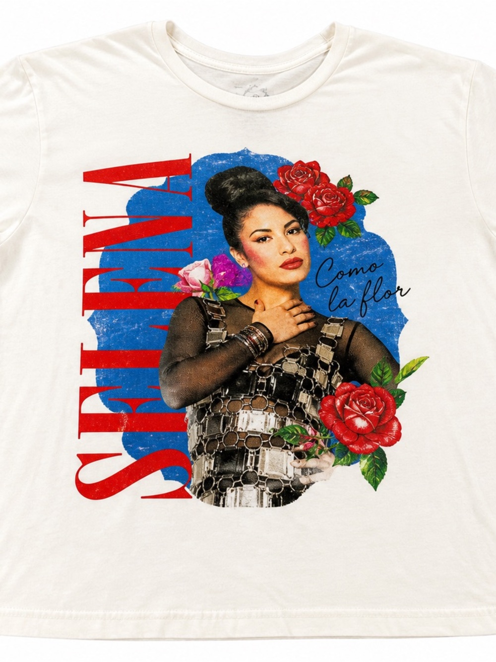 Official Selena Quintanilla Como La Flor Graphic T Shirt Womens M White Floral T - Picture 2 of 8